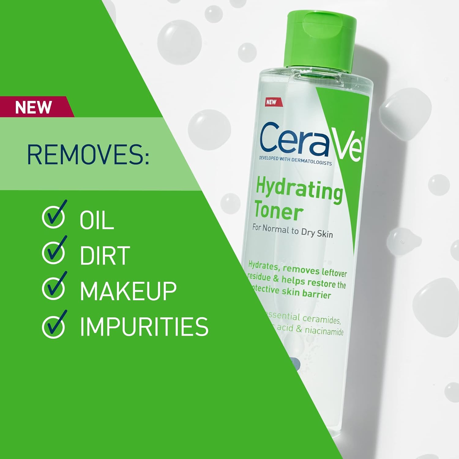 CeraVe Moisturizing Face Toner Alcohol Free with Hyaluronic Acid, Niacinamide & Ceramides for Sensitive Dry Skin, Fragrance Free, Non-Comedogenic, Full Size, 20ml